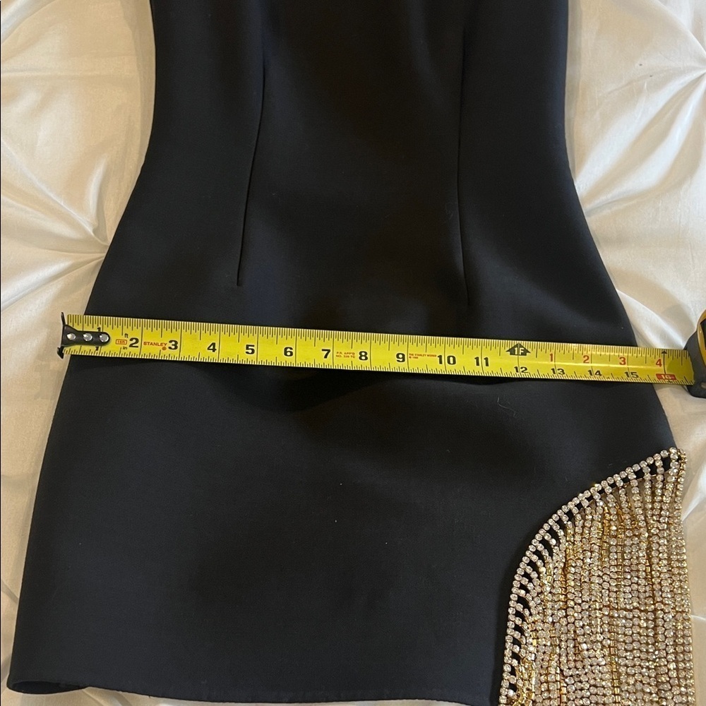 AREA Black Gold Rhinestone Fringe Mini Cocktail Dress Size 0 - Picture 10 of 11